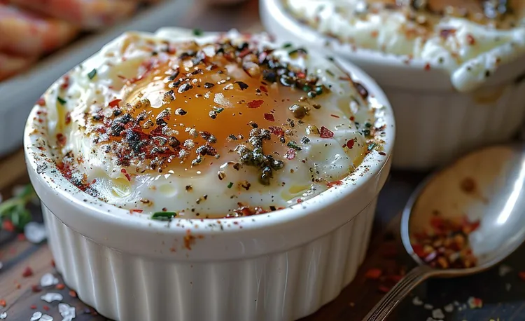 Smoked salmon and sour cream baked eggs