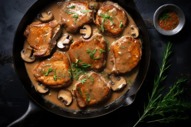 Rosemary pork chops with sauteed mushrooms