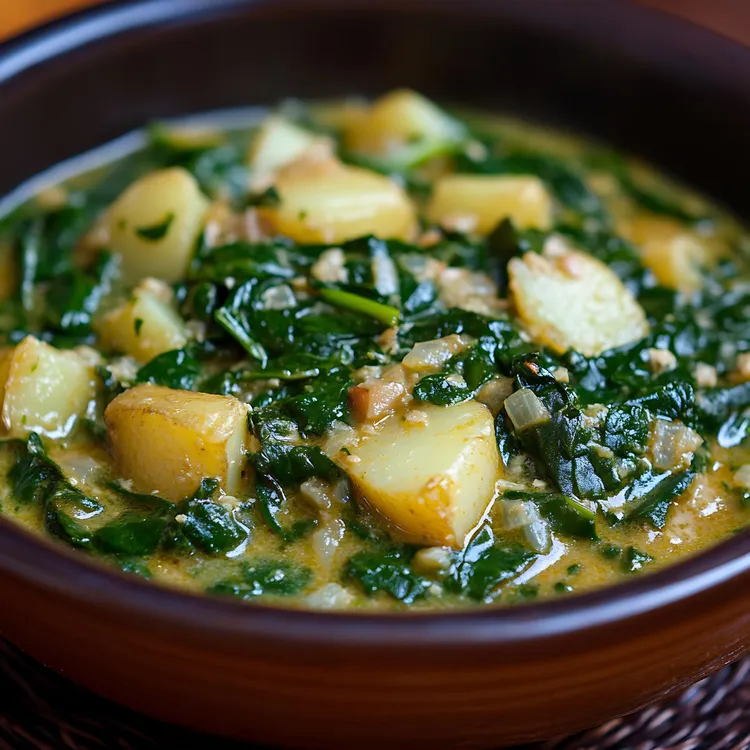 Curried potatoes and spinach with ginger and garlic
