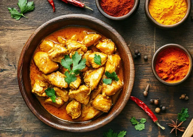 Coconut chicken curry with ginger, garlic and red pepper spice