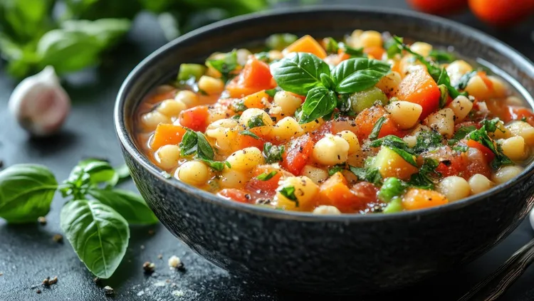 Garbanzo and fennel stew with basil and peas