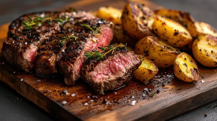 Spicy rump steaks with barbecued potatoes