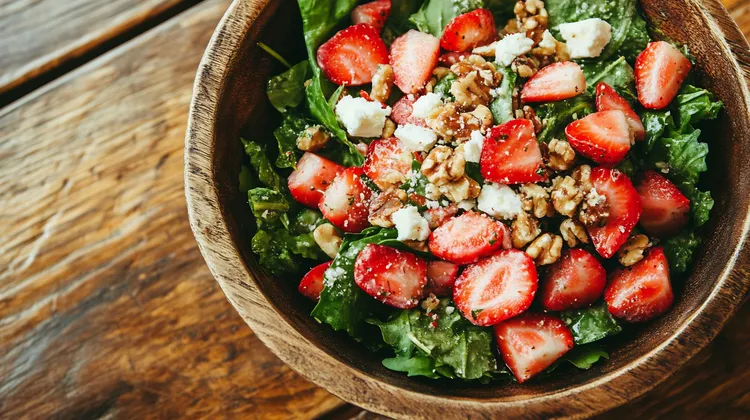 Spinach strawberry salad with walnuts
