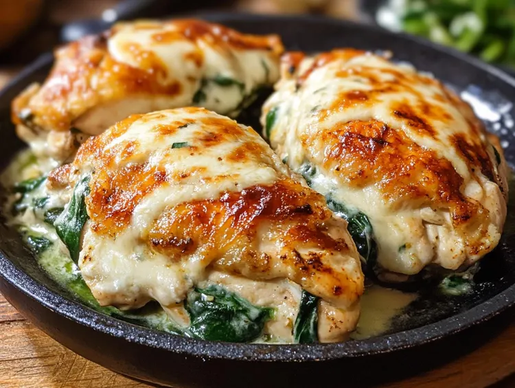Spinach-stuffed chicken with olives
