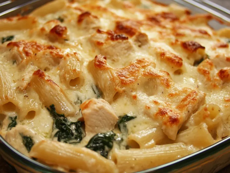 Spinach chicken pasta bake