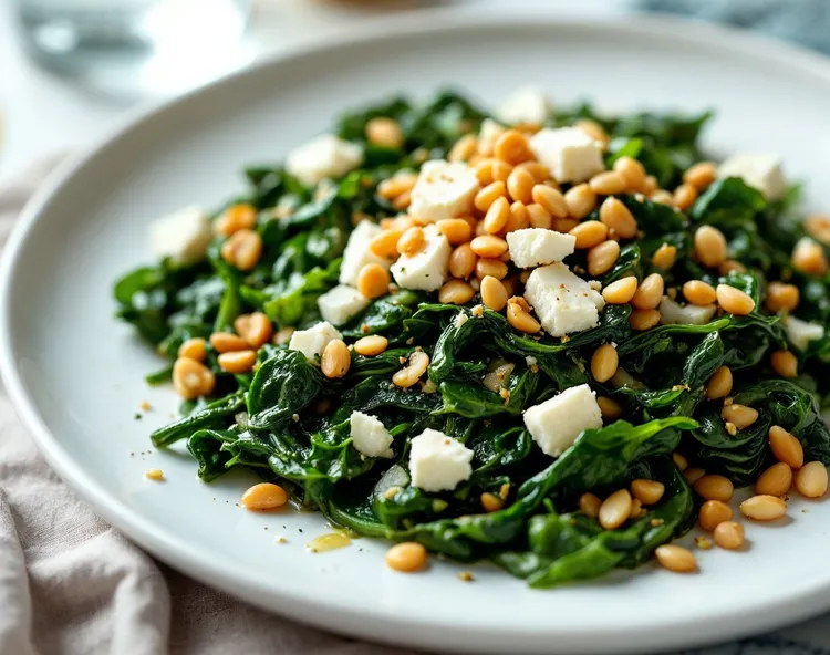 Mediterranean spinach with feta & pine nuts