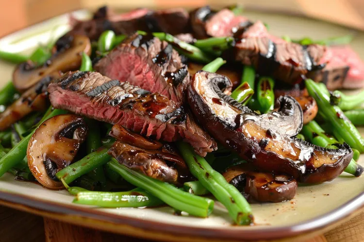 Steak with grilled mushrooms and asparagus