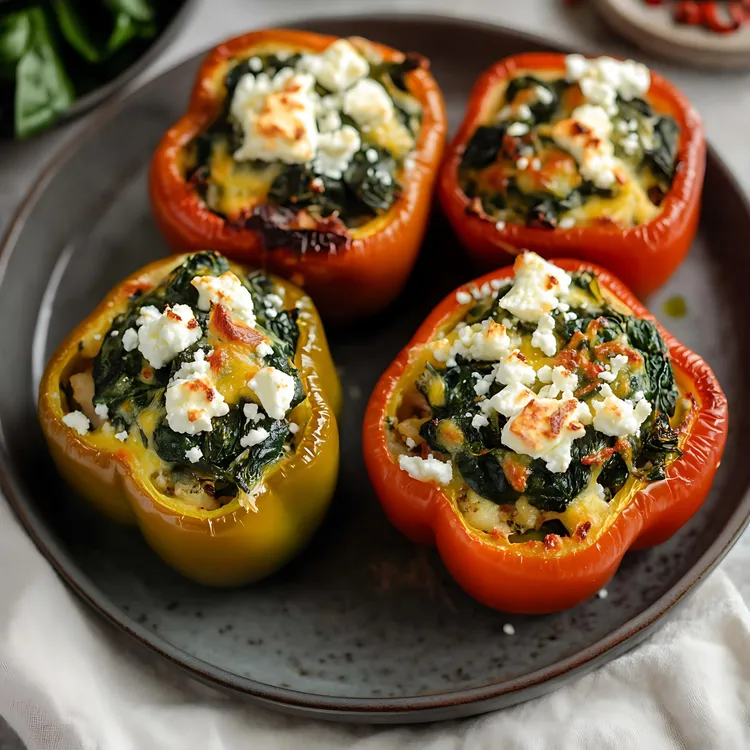 Stuffed peppers with spinach and mushrooms