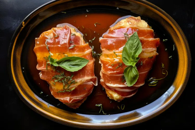 Stuffed chicken breast wrapped in prosciutto