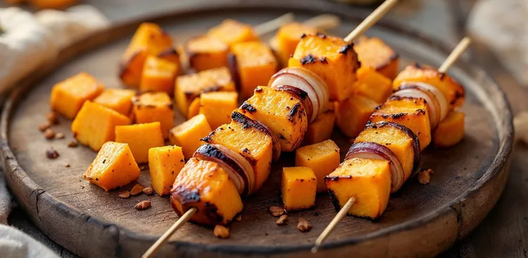 Sweet pumpkin and onion skewers