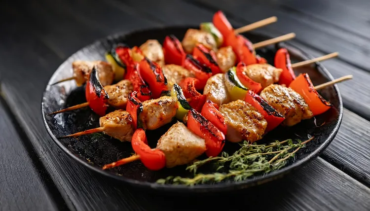 Teriyaki chicken & vegetable skewers