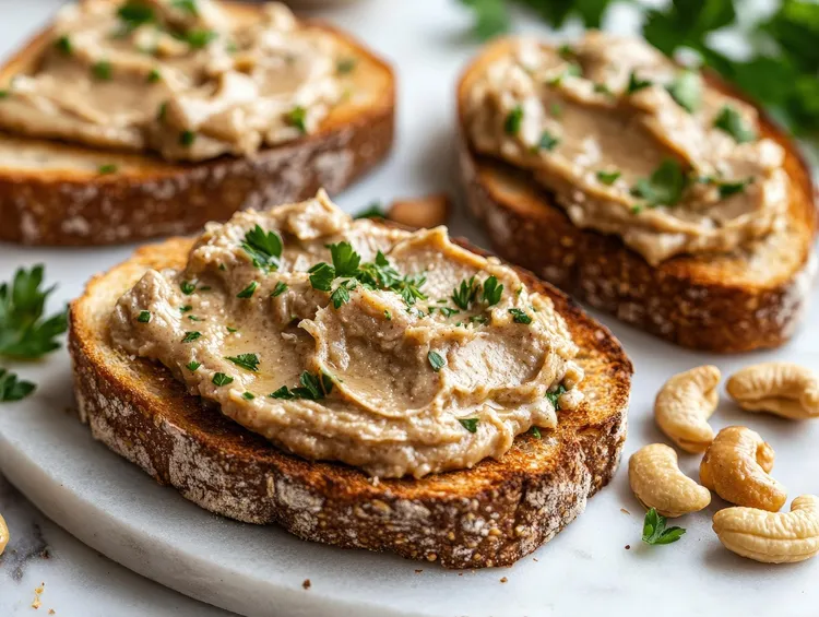 Vegan mushroom-cashew pate on whole-wheat toast