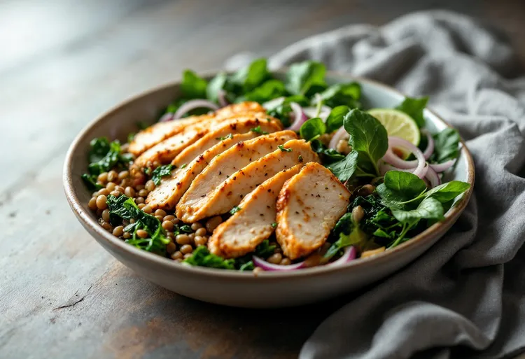 Warm chicken and lentil salad