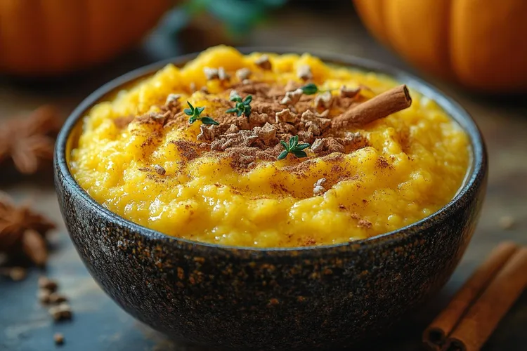 Warm pumpkin pie oatmeal bowl