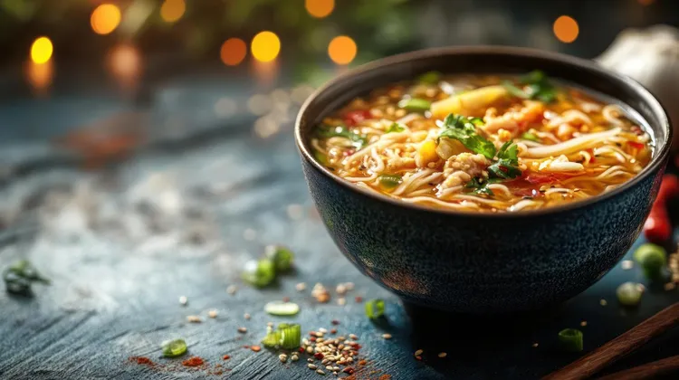 Fish and vegetable soup with noodles