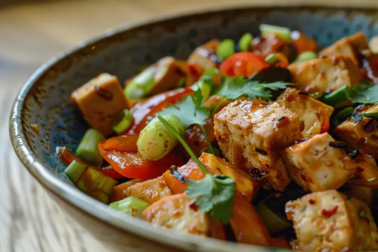 Tofu with red pepper and celery