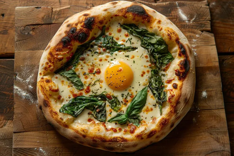 Egg and spinach pita pizza with mozzarella