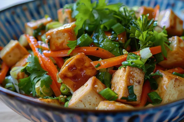 Sesame tofu with carrots and onion