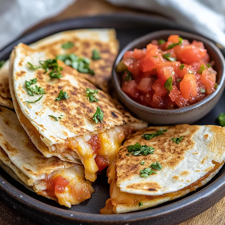 Cheddar cheese quesadilla with salsa sauce