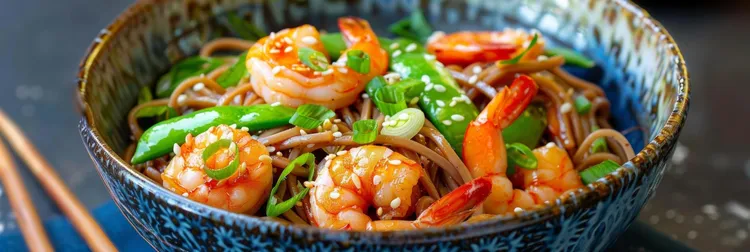 Chilli basil shrimp stir-fry with noodles