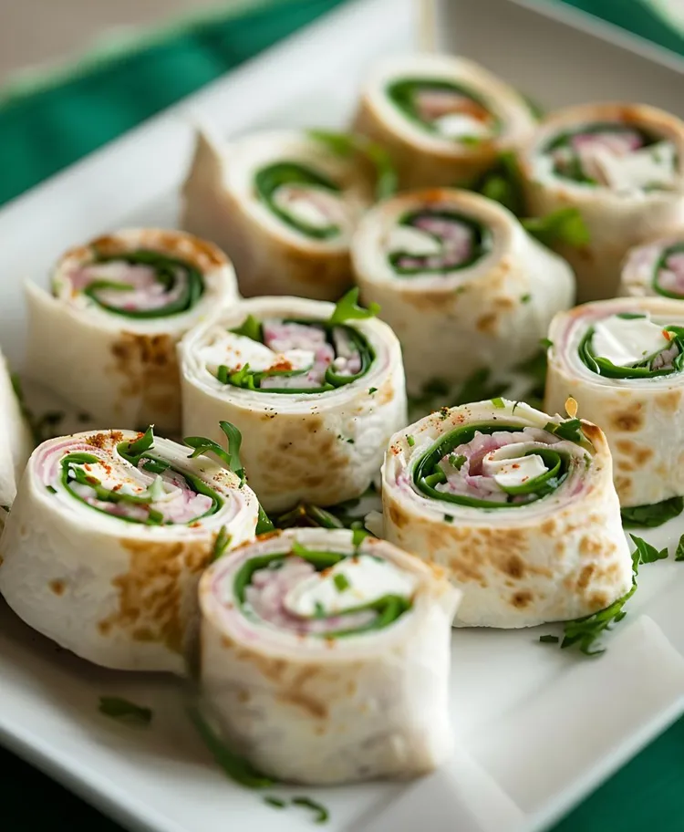 Ham rollups with cucumber and spinach