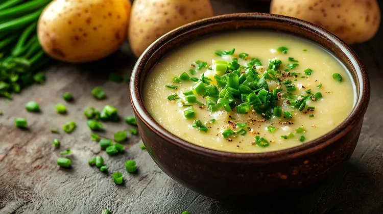 Potato & leek soup with onion and vegetable broth