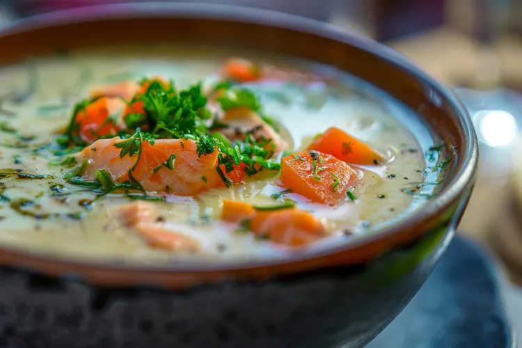 Smoked salmon and broccoli soup