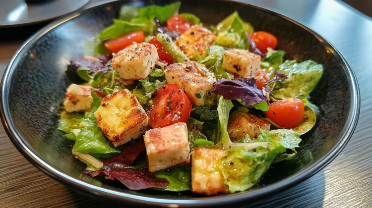 Tofu salad with lettuce and tomatoes