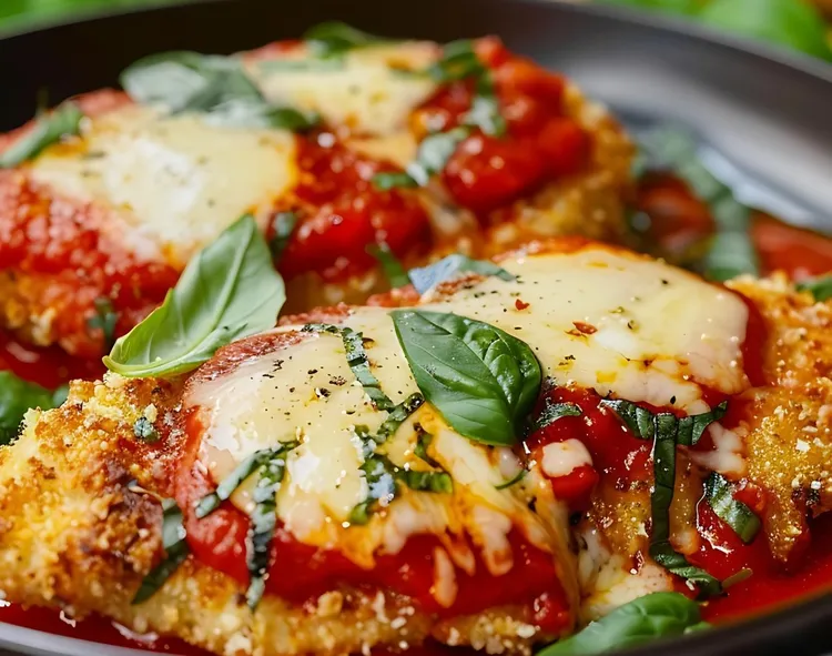 Tofu parmigiana with tomato sauce and mozzarella cheese