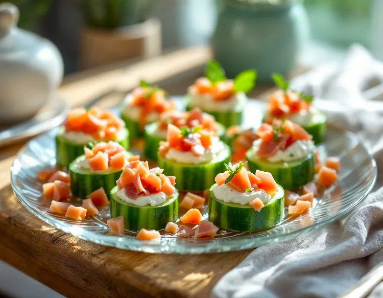 Cucumber, ham and cream cheese snack sandwiches