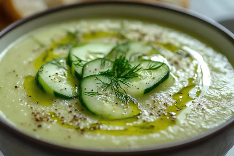 Cucumber avocado soup with lemon