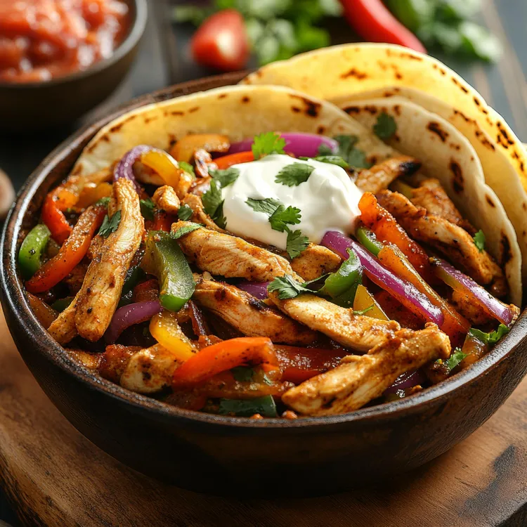 Chicken fajitas with lime and sour cream