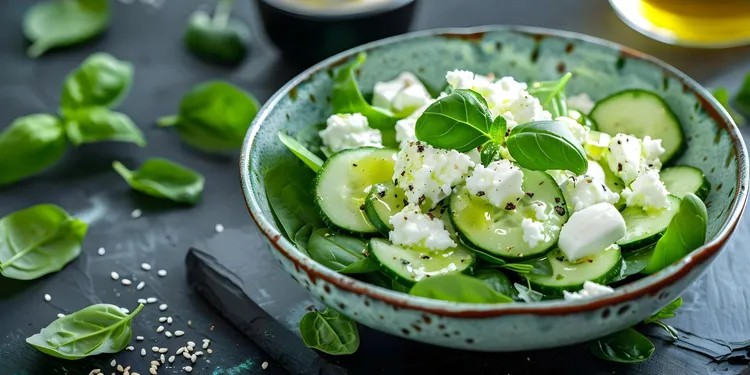 Fresh cucumber and cottage cheese salad