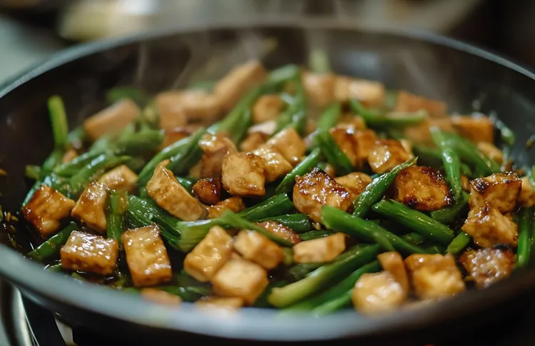 Garlic tofu and green bean stir-fry