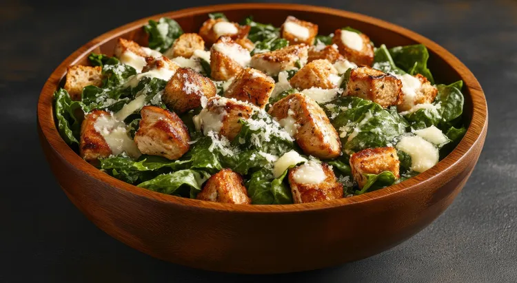 Grilled chicken caesar salad with spinach and parmesan