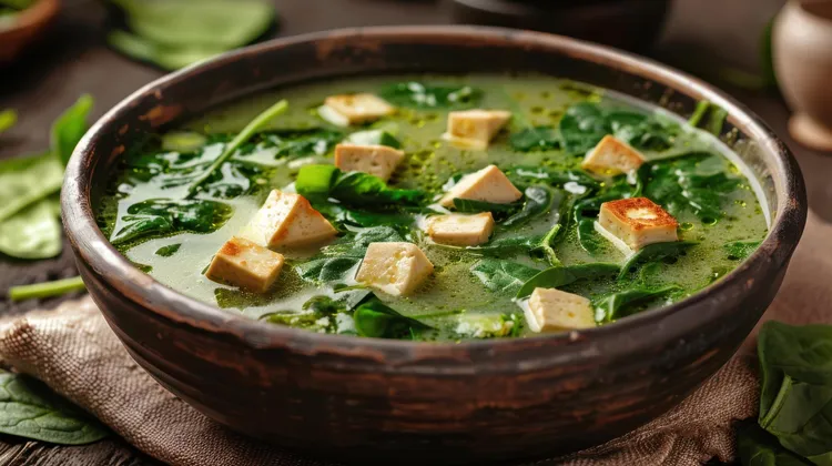 Egg drop soup with tofu and spinach