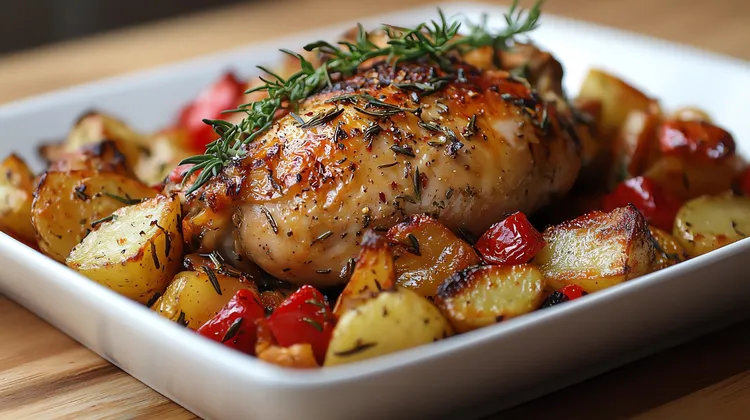 Herbed chicken fillets with roast potatoes