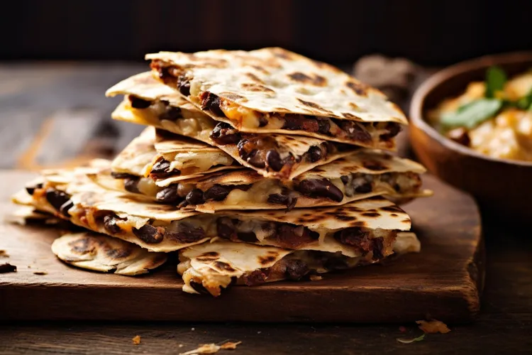 Kidney bean quesadillas with salsa and cheddar cheese