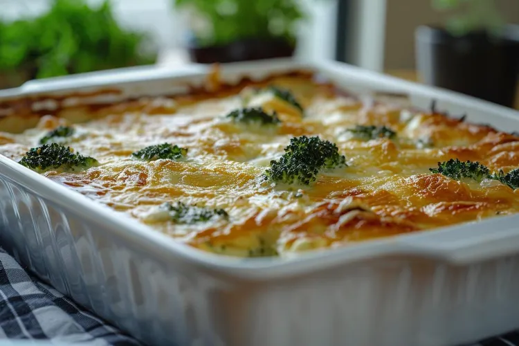 Low-carb beef and broccoli alfredo bake