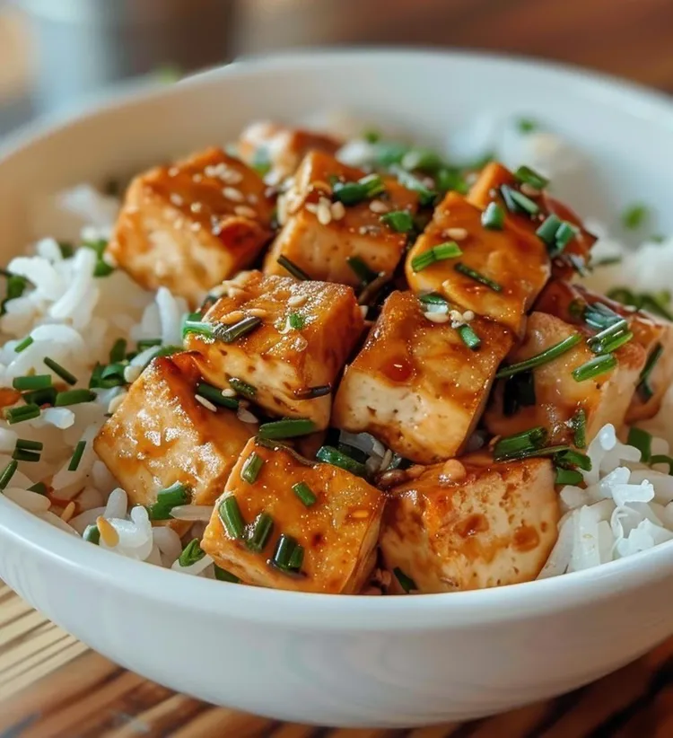 Ginger-honey marinated tofu with white rice