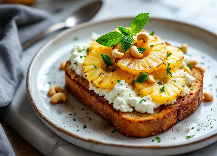 Pineapple toast with cottage cheese and cashews