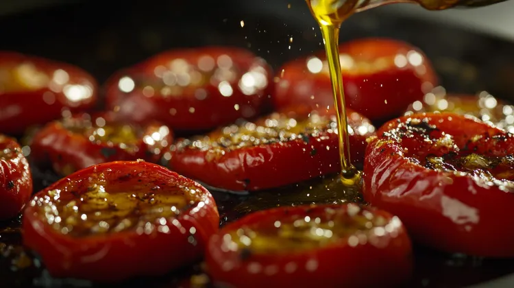 Roasted cherry tomatoes with fresh mint and olive oil