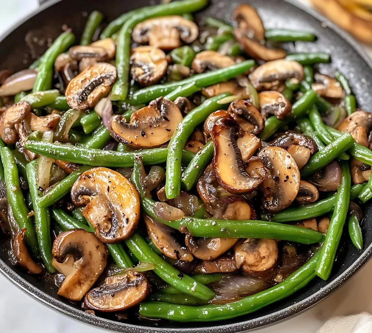 Roasted green beans and mushrooms