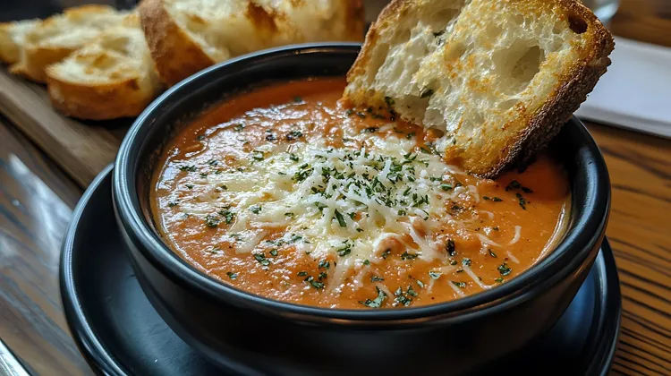 Roasted tomato soup with parmesan crisps