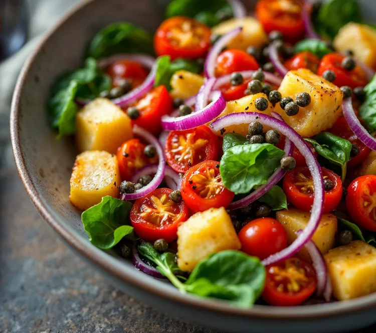Roasted vegetable salad with caper dressing