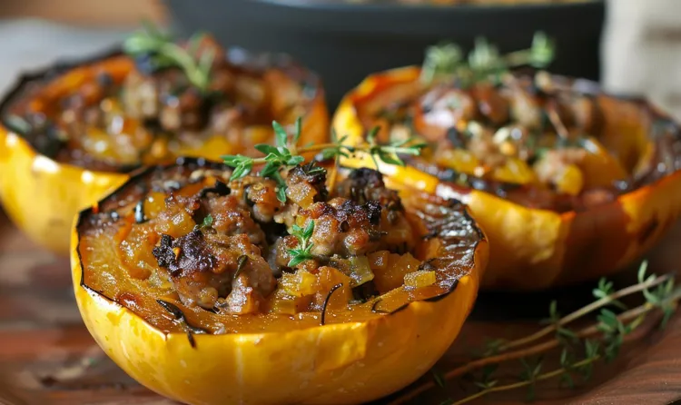 Sausage and apple stuffed acorn squash