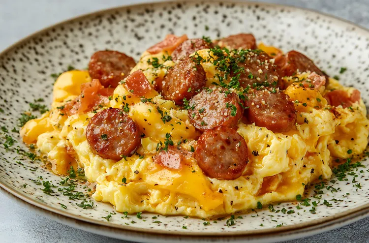Sausage, egg and cheese scramble