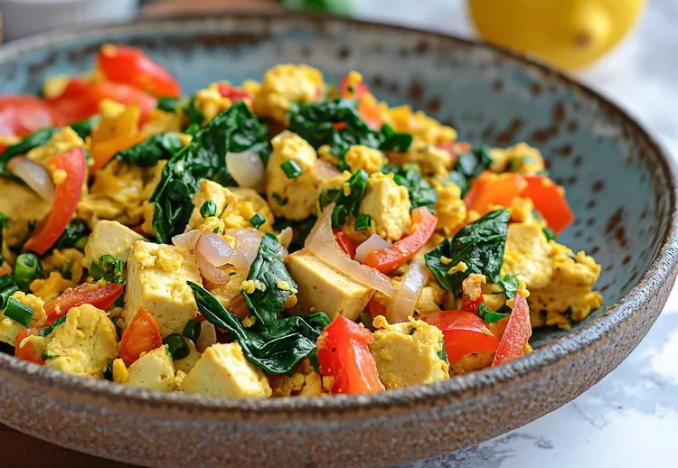 Tofu, spinach & tomato scramble