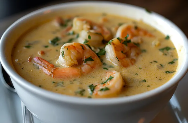 Shrimp and potato soup with curry and leeks