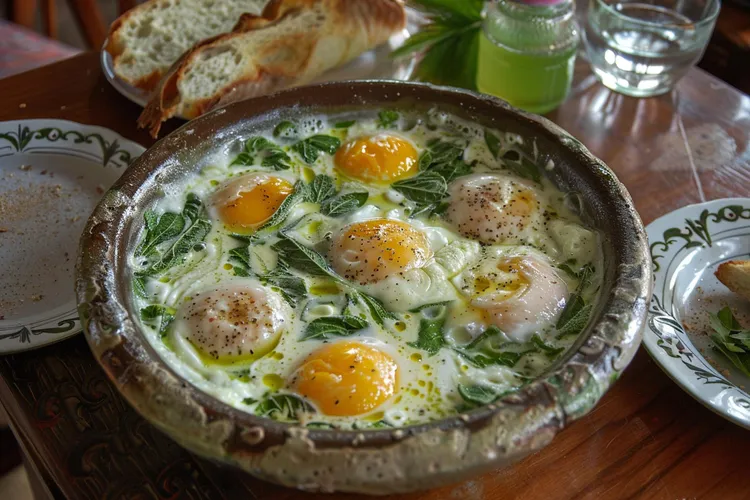 Greek yogurt and spinach skillet-baked eggs